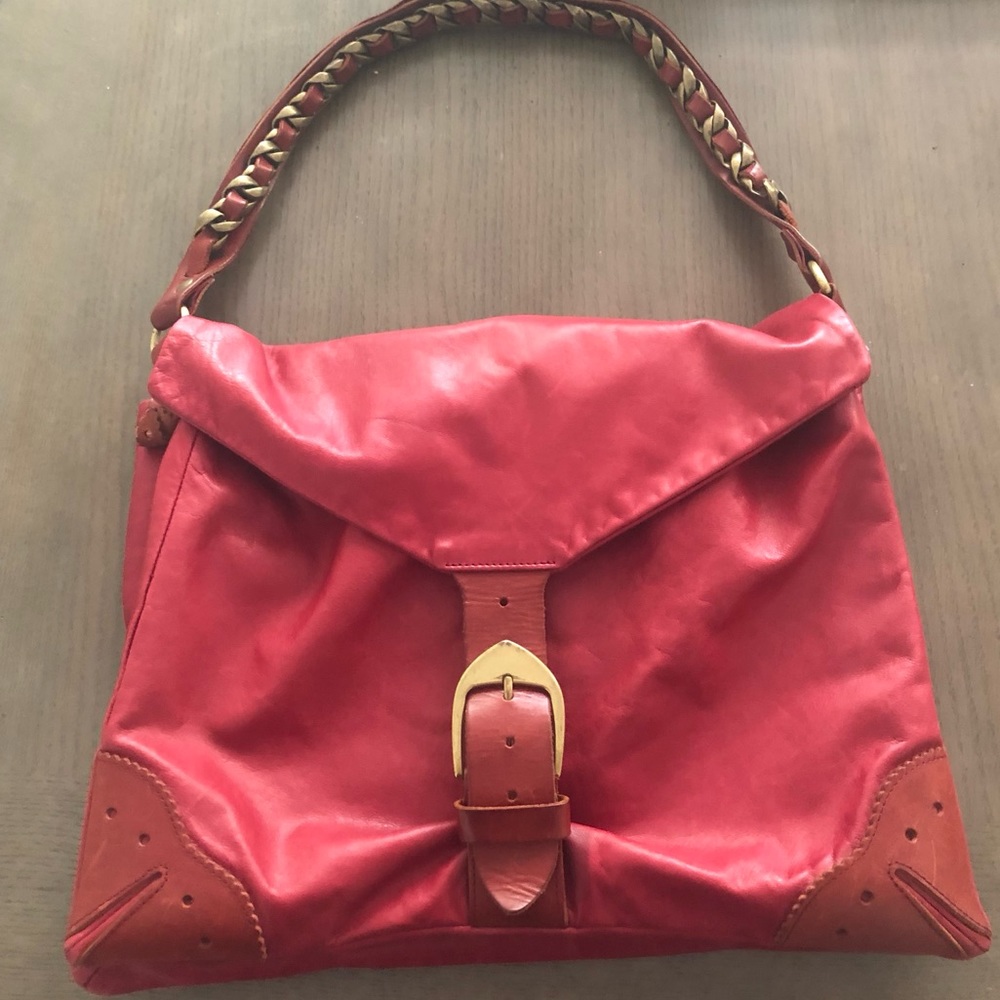 Leather Bag with Buckle and Chain Strap